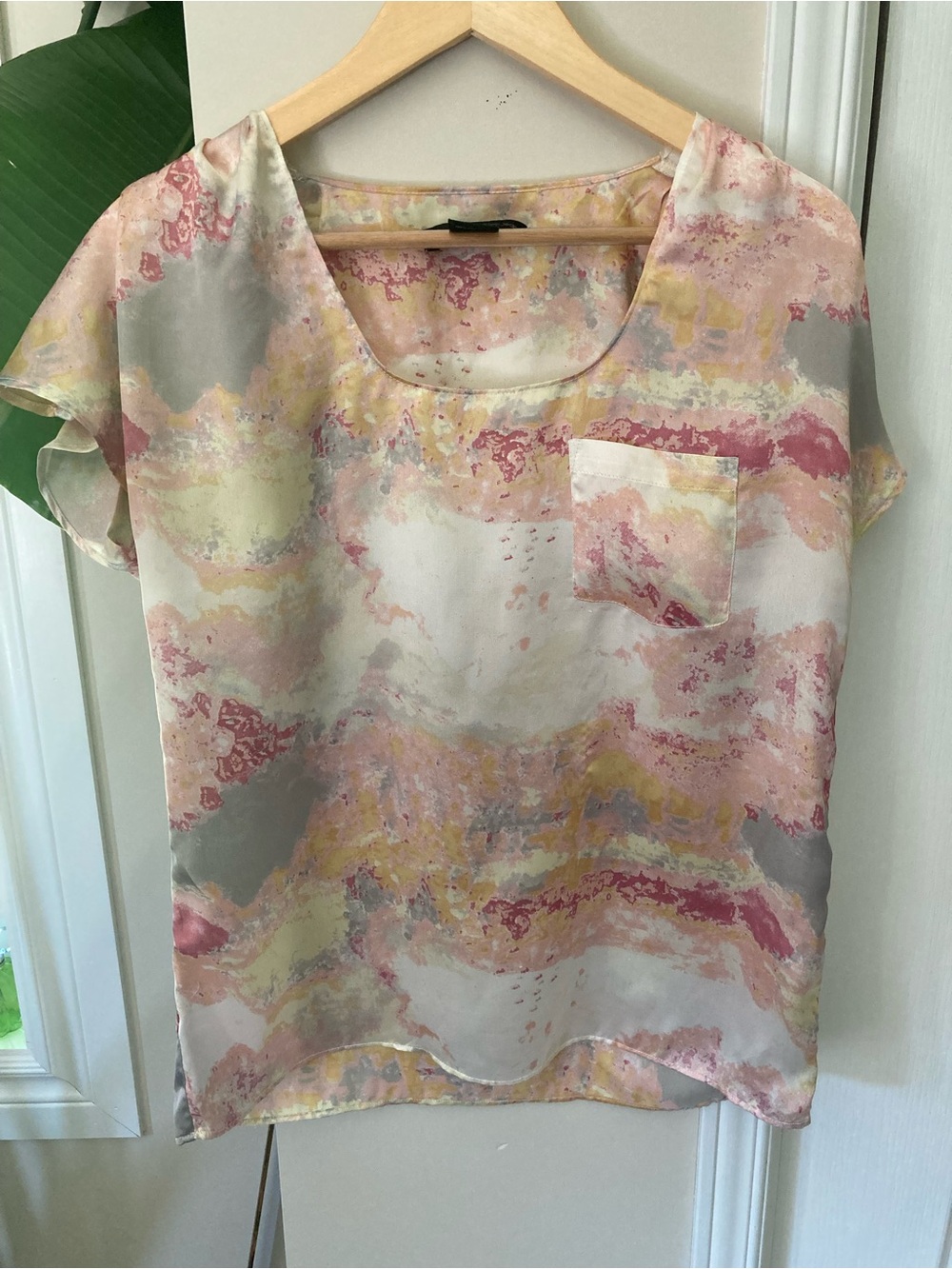 Calvin Klein Jeans Pink Multi Watercolor Scoop Neck Blouse